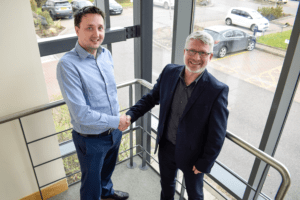 James Forbes (left) Director Engineering welcomes Gary (right) into Mabbett